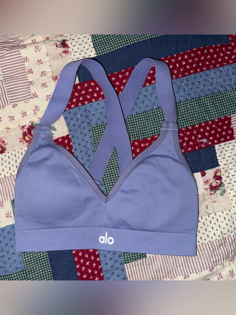 ALO Yoga Lavender Ribbed Crossback Sports Bra